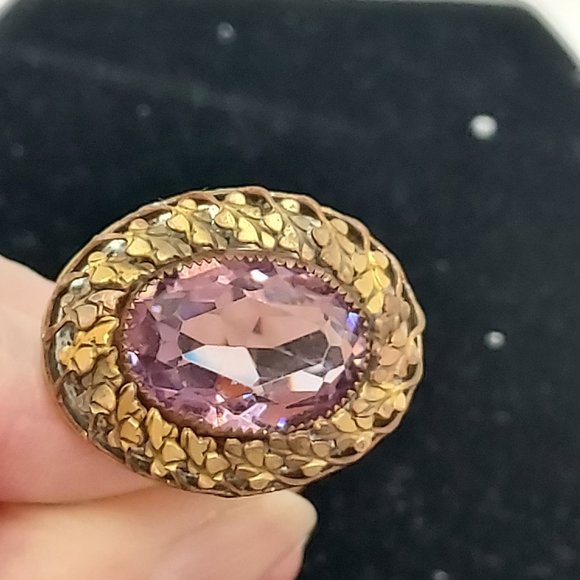 Victorian Brass Deep Purple colored Rhinestone Ring - Picture 11 of 13